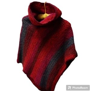 Size S Jewel tone hand crocheted poncho with stovepipe collar